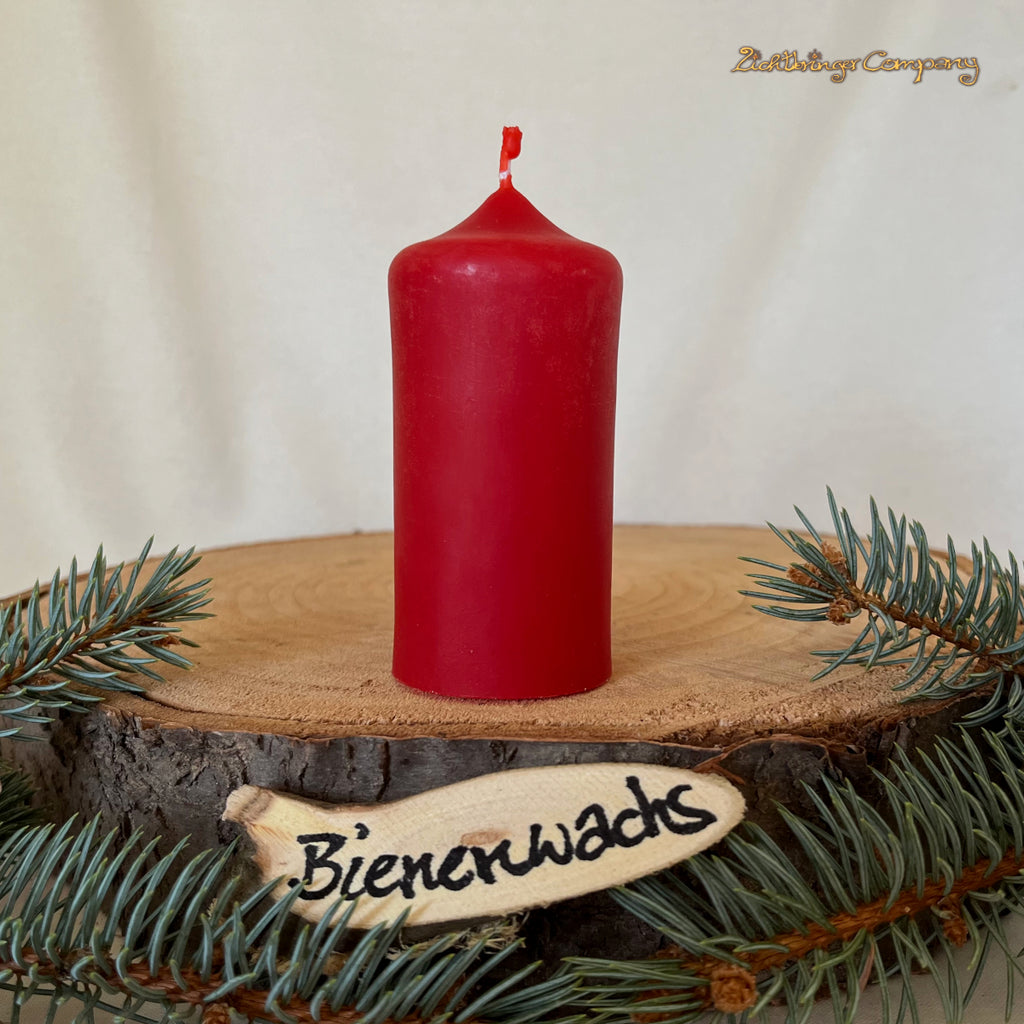 Roter Bienenwachsstumpen für den Adventskranz, Einzelkerze 9,5 cm hoch – Lichtbringer Company