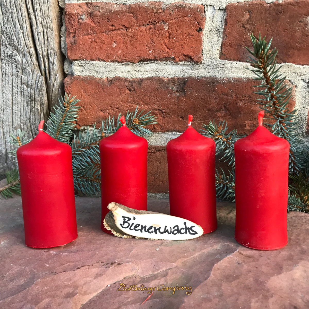4er Set rote Bienenwachs-Adventskranzstumpen ø 4,5 cm – handgefertigt von Lichtbringer Company