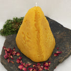 Candle with Om, Ganesha, Spiral - Temple Mountain made of beeswax