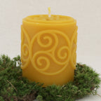 Triskele Pillar Candle Made from Beeswax, Height 7.5 cm