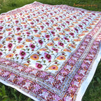 Blockprint Tuch mit Mohnblüten Größe 225 cm mal 275 cm für Doppelbett