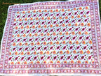 Blockprint Tuch mit Mohnblüten Größe 225 cm mal 275 cm