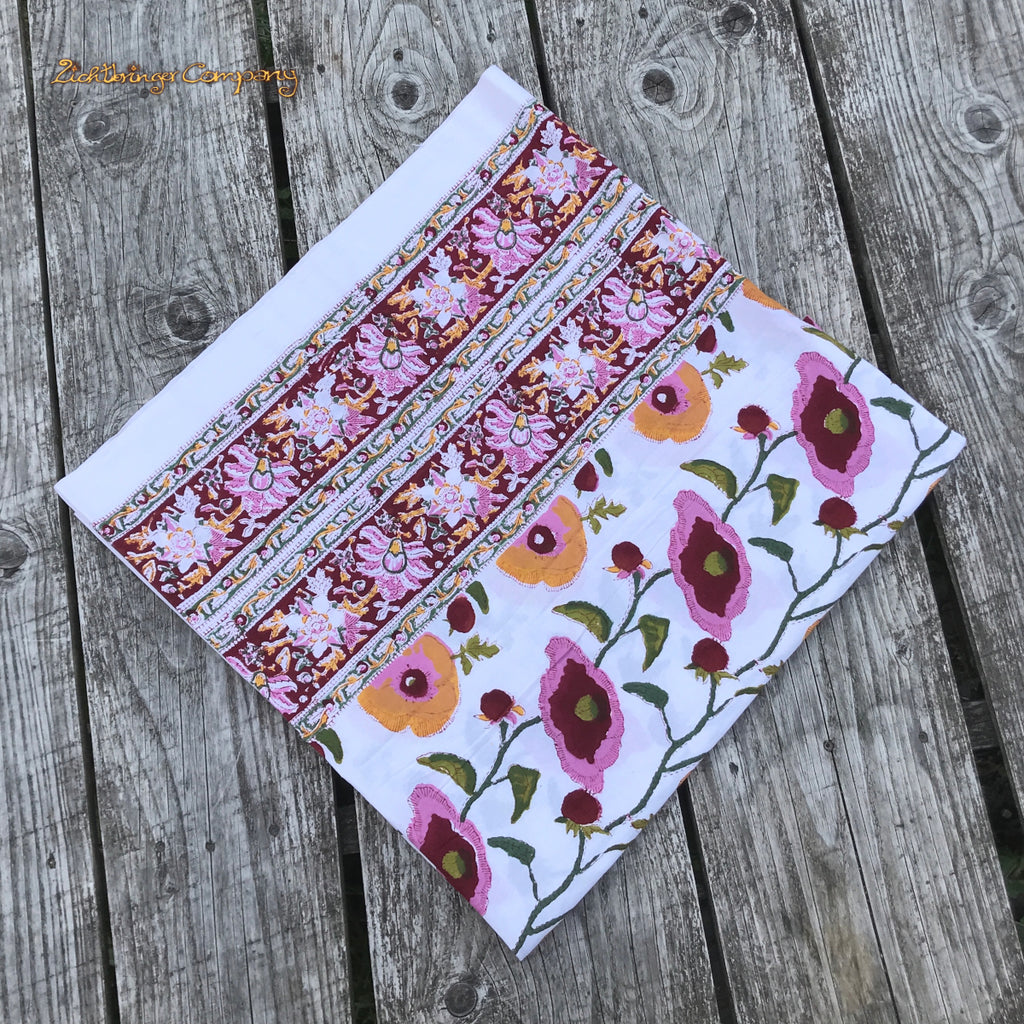 Blockprint Tuch mit Mohnblüten