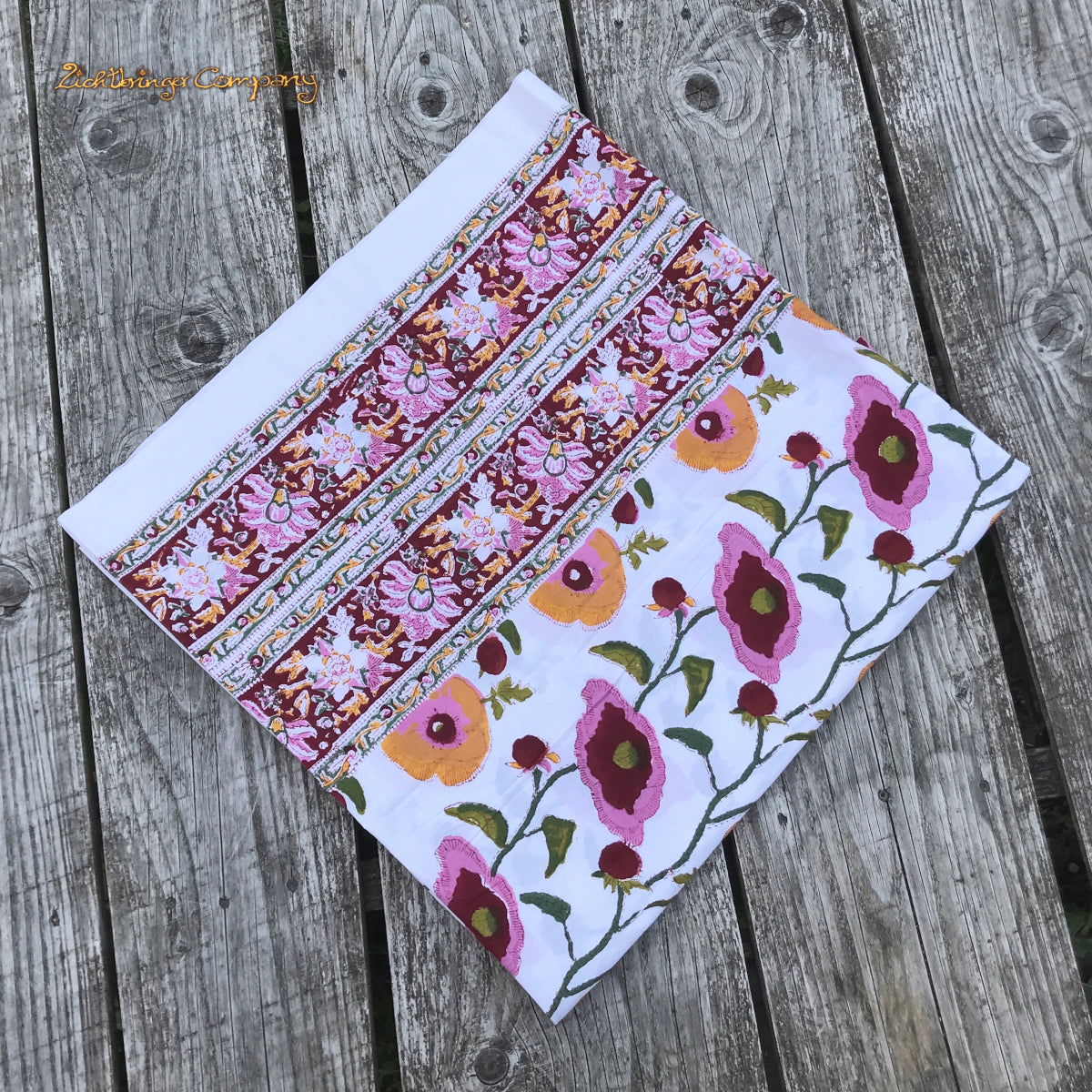 Blockprint Tuch mit Mohnblüten
