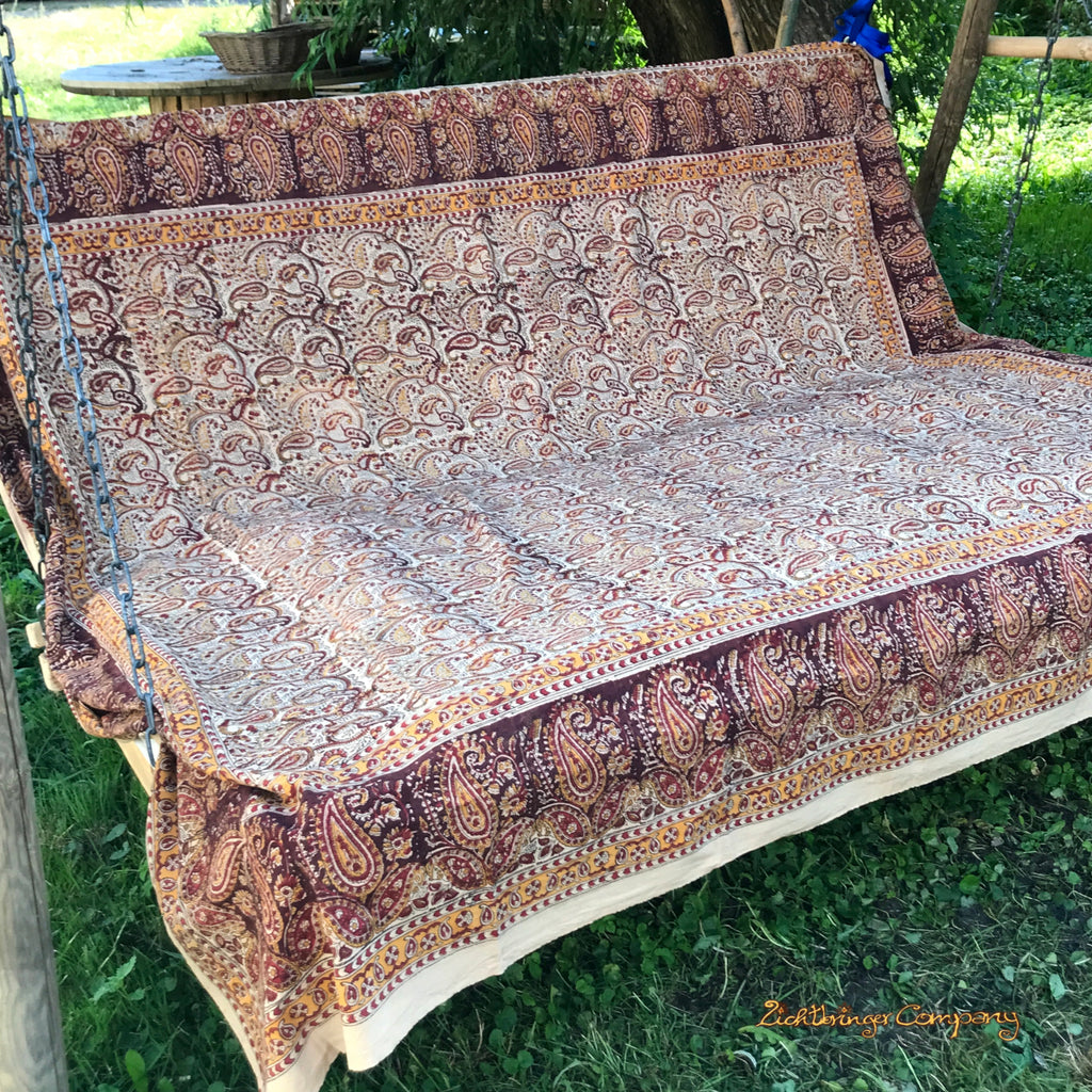 Blockprint Tuch Paisley Farbe beigebraun Größe 225 cm mal 275 cm Tagesdecke für Doppelbett