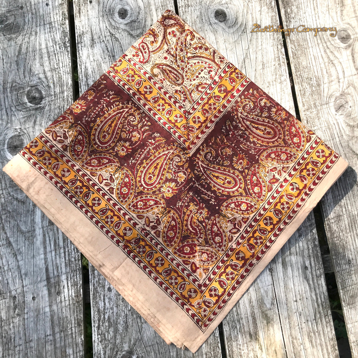Blockprint Tuch Paisley Farbe beigebraun Größe 150 cm mal 200 cm Tagesdecke oder Tischtuch