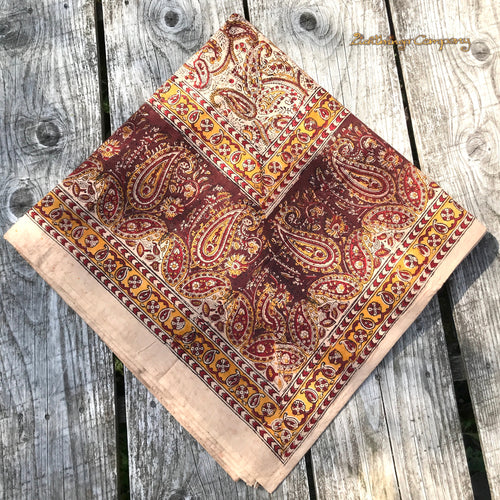 Blockprint Tuch Paisley Farbe beigebraun Größe 150 cm mal 200 cm Tagesdecke oder Tischtuch