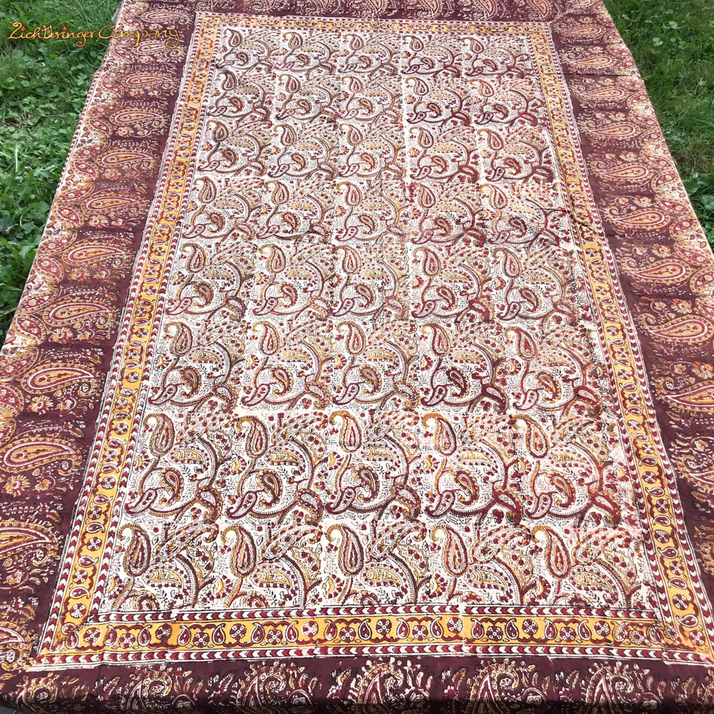 Blockprint Tuch Paisley Farbe beigebraun Größe 150 cm mal 200 cm Tagesdecke oder Tischtuch