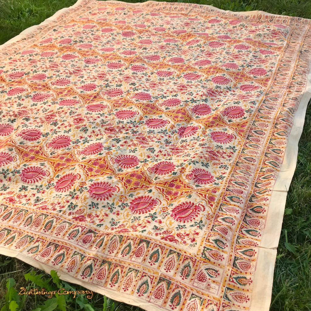 Blockprint Tuch mit Rosen