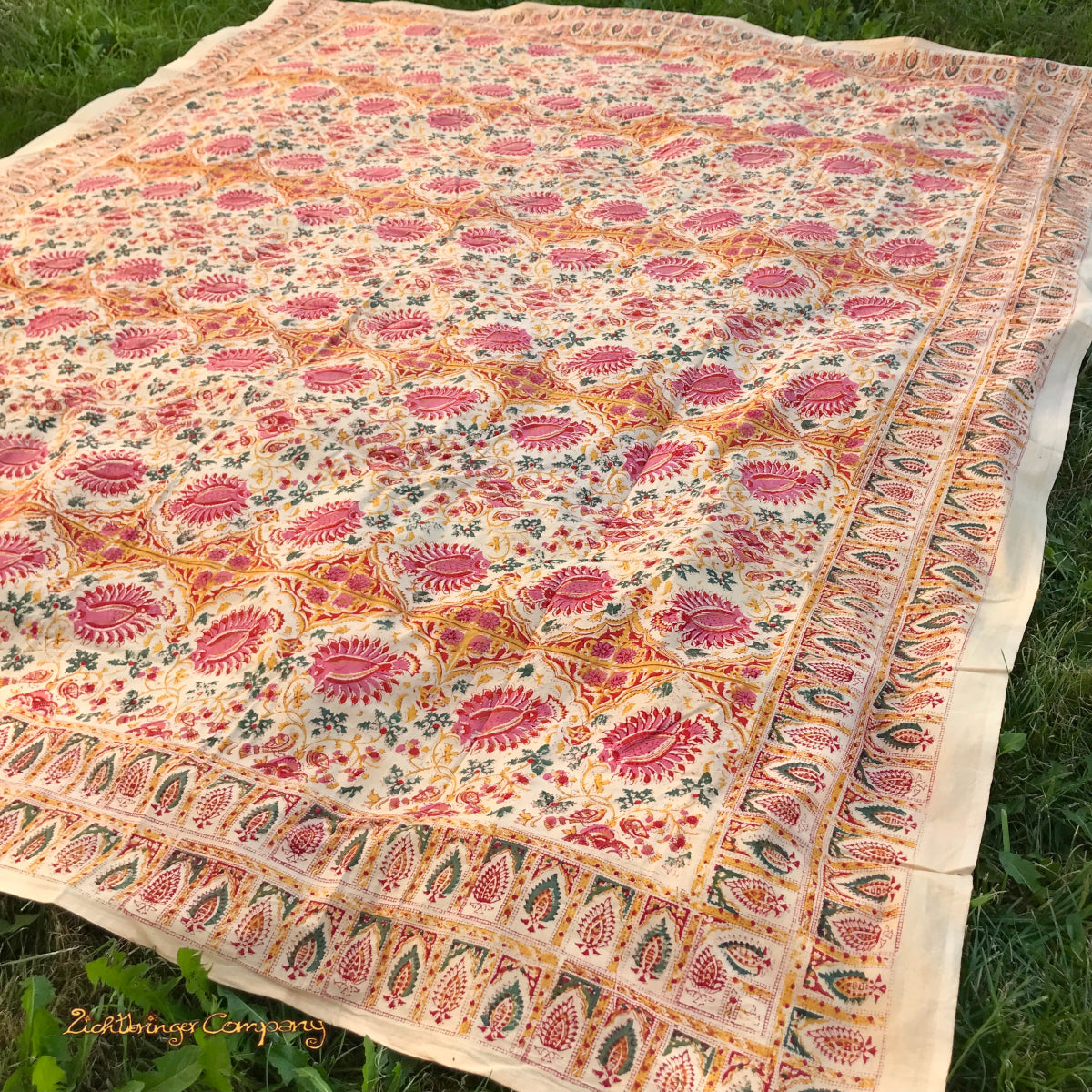 Blockprint Tuch mit Rosen
