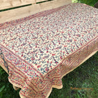 Block print fabric with floral swirls