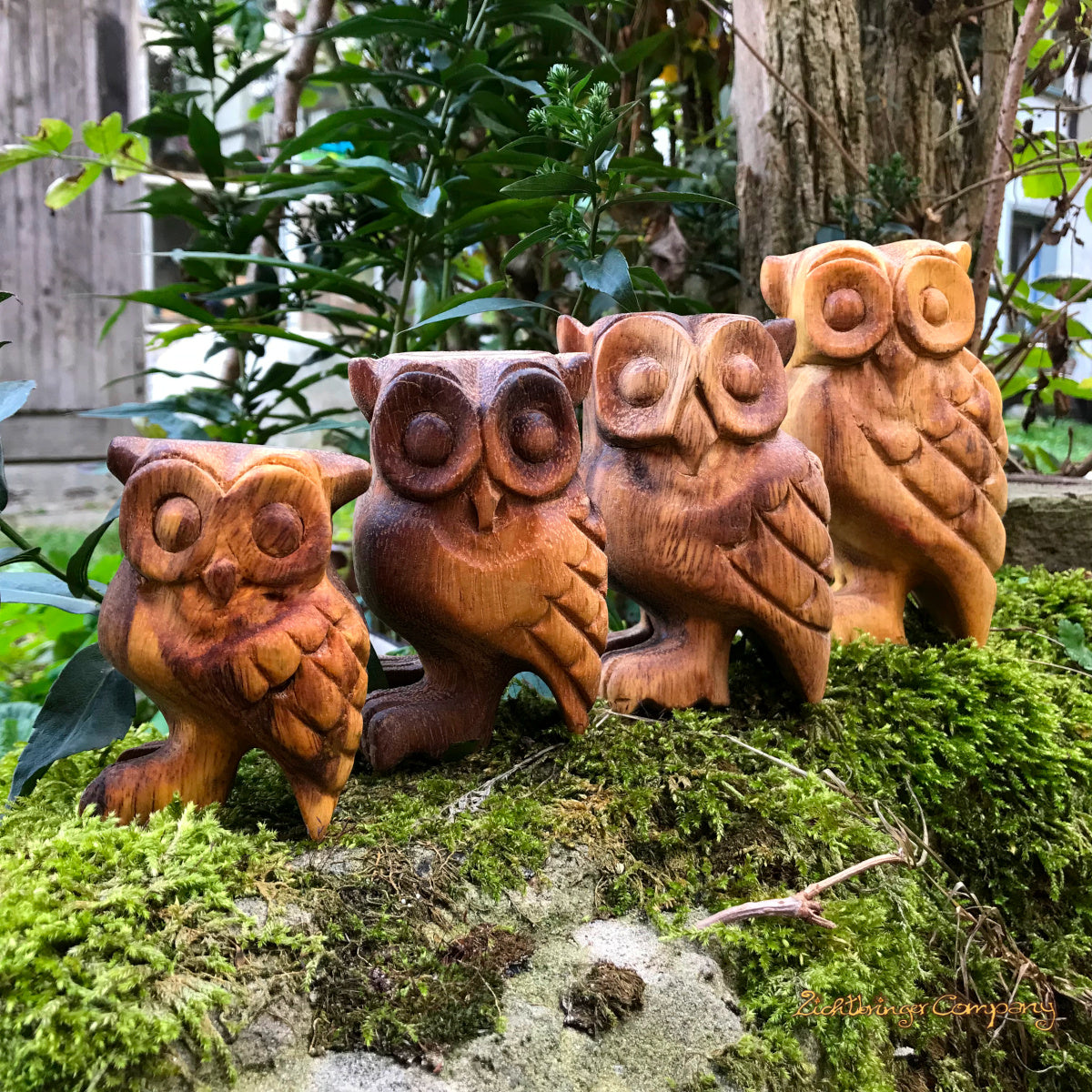 Flöteneule mit original Eulenruf aus Holz – in vier Größen, handgemacht
