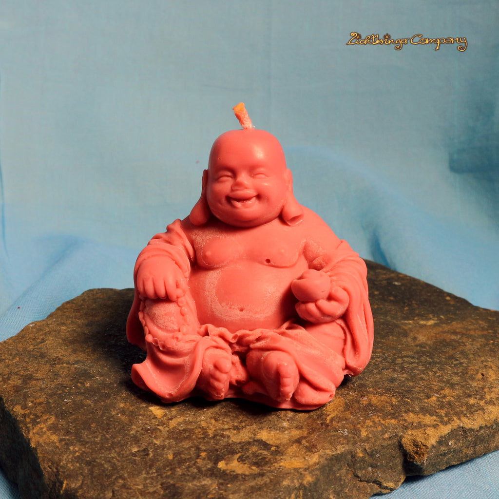 Glücksbuddha Kerze aus Rapswachs in Rot – vegane Figurenkerze, handgefertigt

