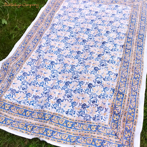 Block print fabric ornamental blue