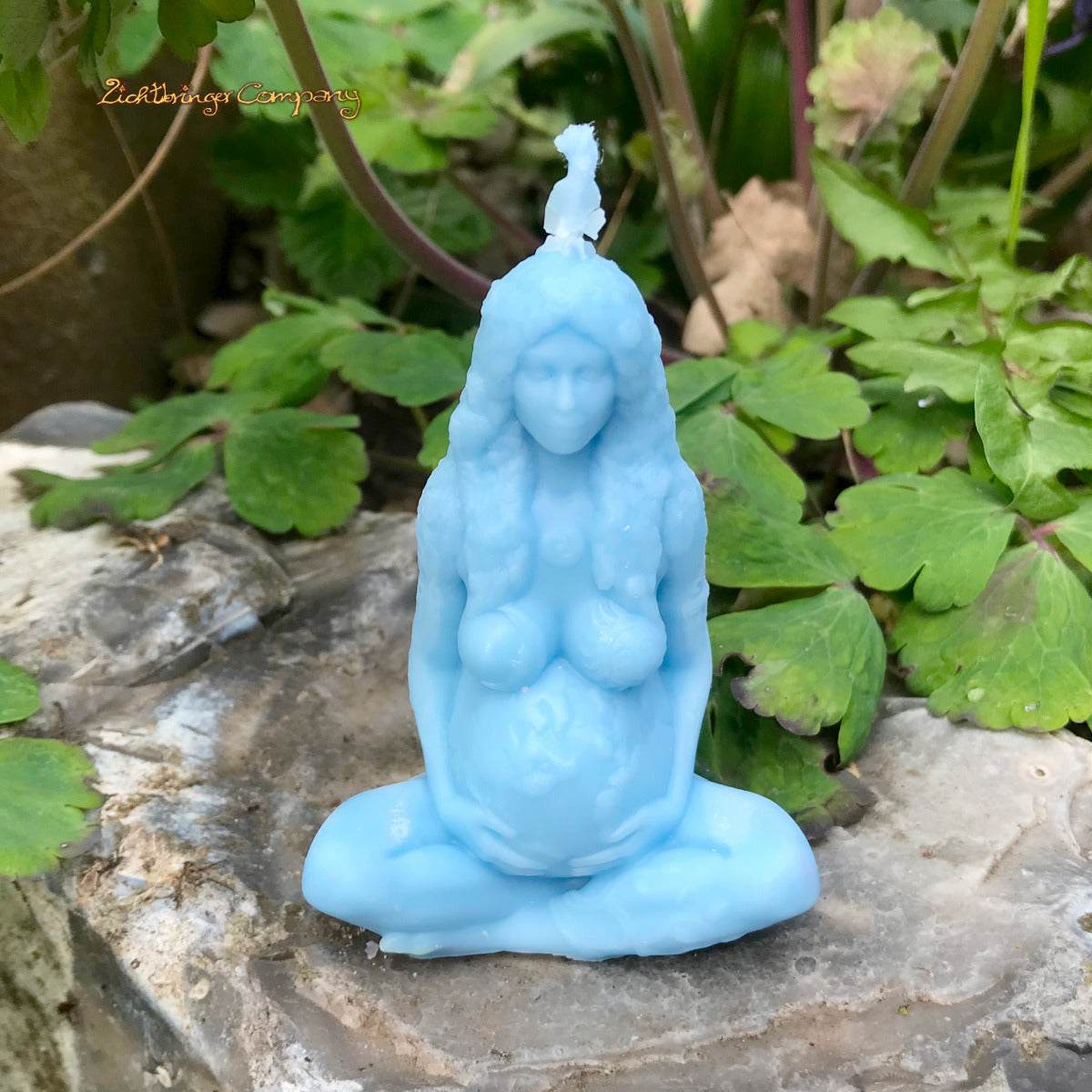 Pacha Mama Ritualkerze aus Rapswachs in Blau – vegane Ritualkerze, handgefertigt
