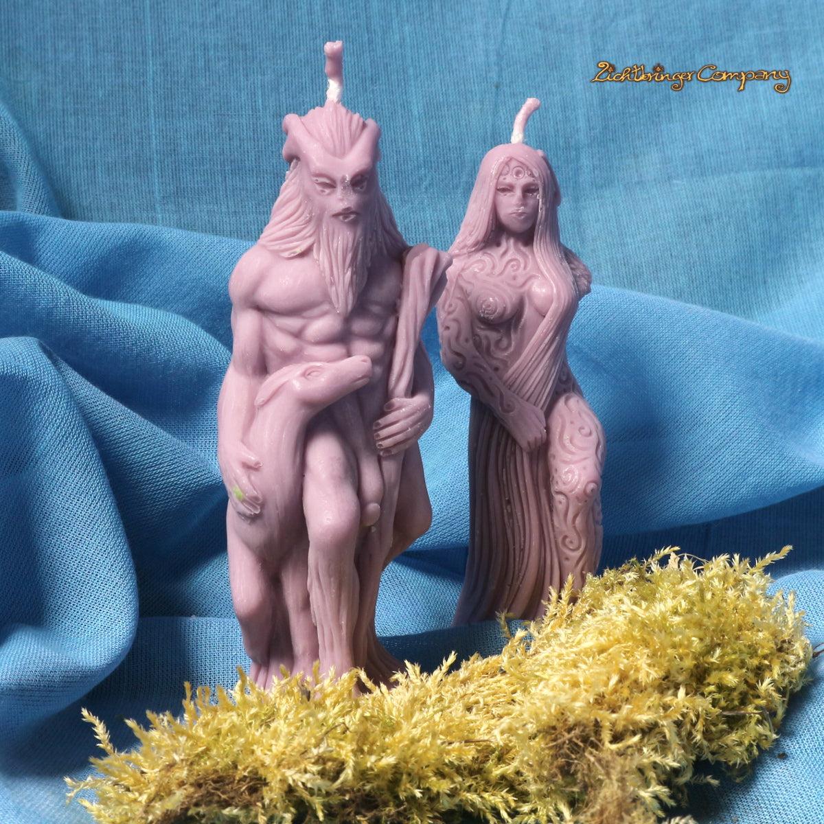 Pan und Freya Ritualkerzen aus Rapswachs in lila