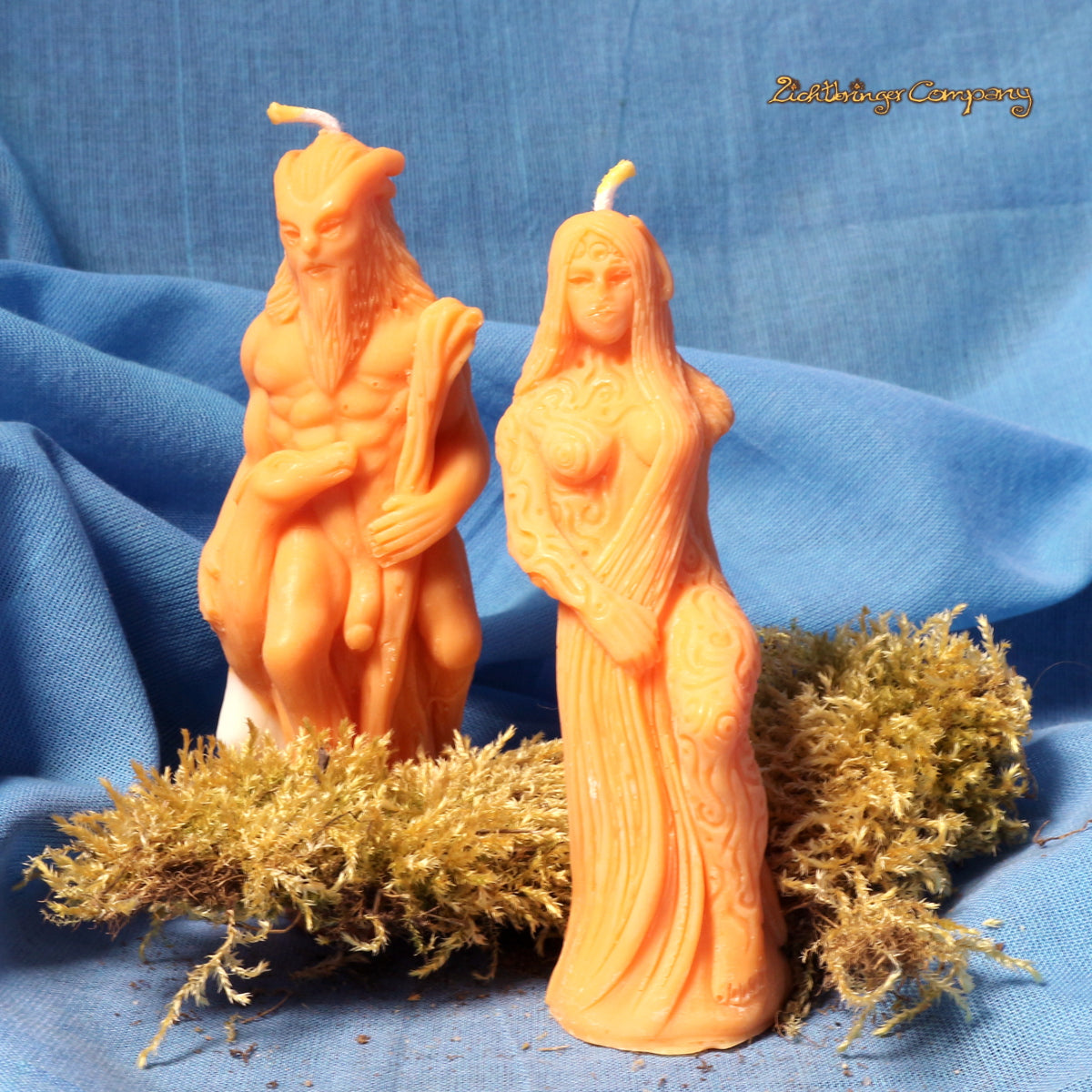 Pan und Freya Ritualkerzen aus Rapswachs in orange