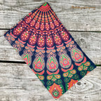 Peacock Feather Mandala Tapestry in Orange Dark Blue 140 x 200 cm