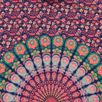 Peacock Feather Mandala Tapestry in Orange Dark Blue 140 x 200 cm