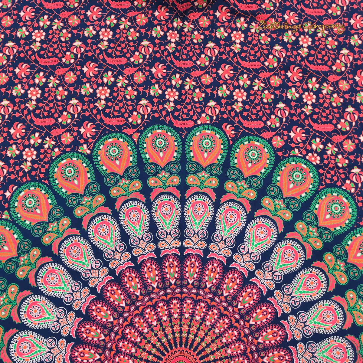 Pfauenfeder Mandala Wandtuch in orange dunkelblau 140 x 200 cm