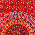 Peacock Feather Mandala Wall Hanging in Red Yellow 140 x 200 cm