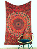 Peacock Feather Mandala Wall Hanging in Red Yellow 140 x 200 cm