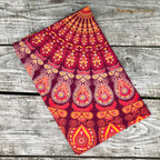 Peacock Feather Mandala Wall Tapestry in Orange Dark Red 140 x 200 cm