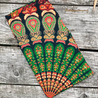 Peacock Feather Mandala Wall Tapestry in Green Orange 230 x 210 cm