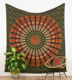 Mandala Wandtuch grün-orange