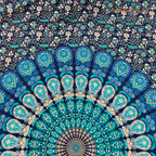 Peacock Feather Mandala Wall Hanging in Blue-Turquoise 140 x 200 cm