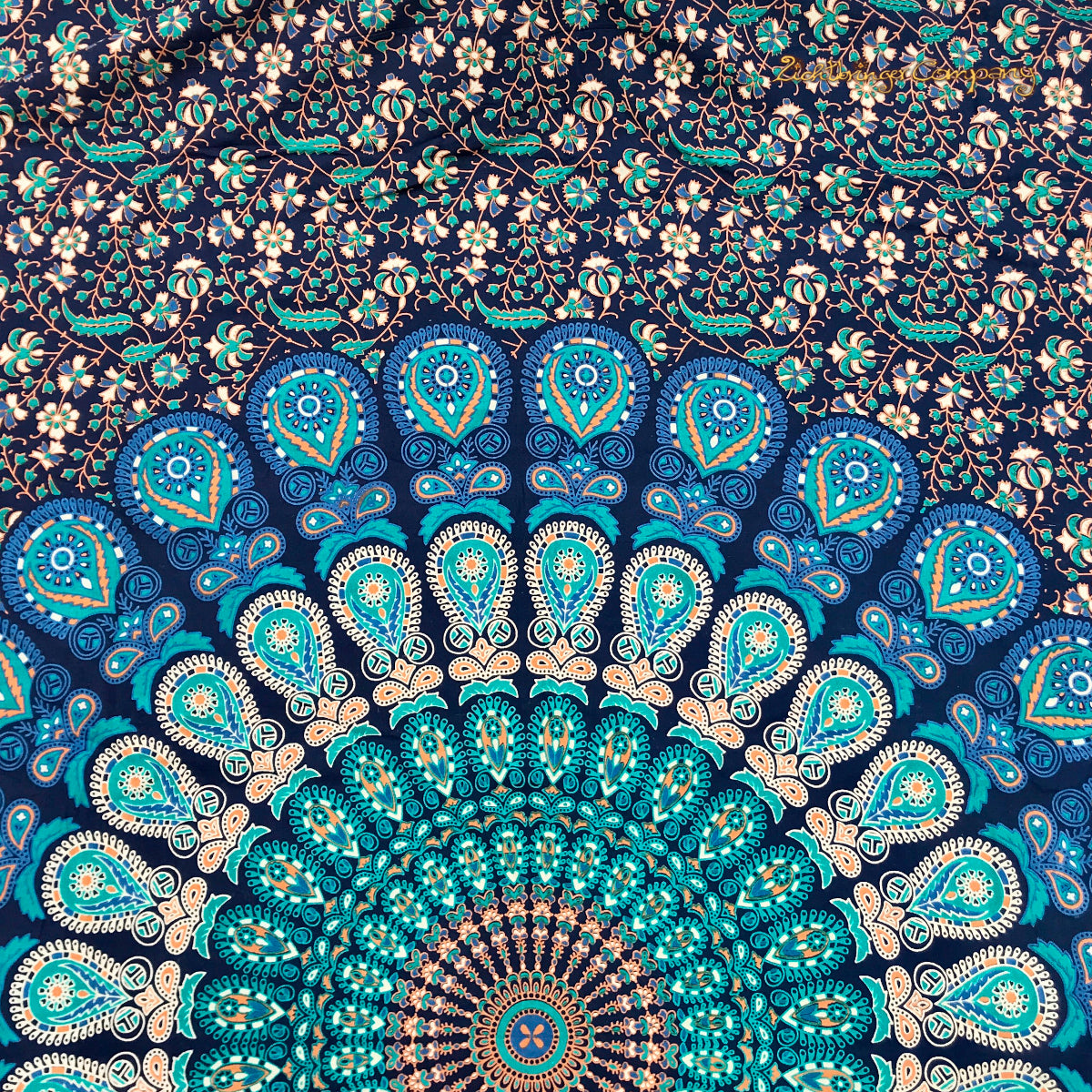 Pfauenfeder Mandala Wandtuch in blau-türkis 140 x 200 cm