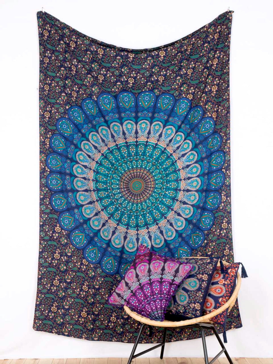 Mandala Wandtuch blau-türkis