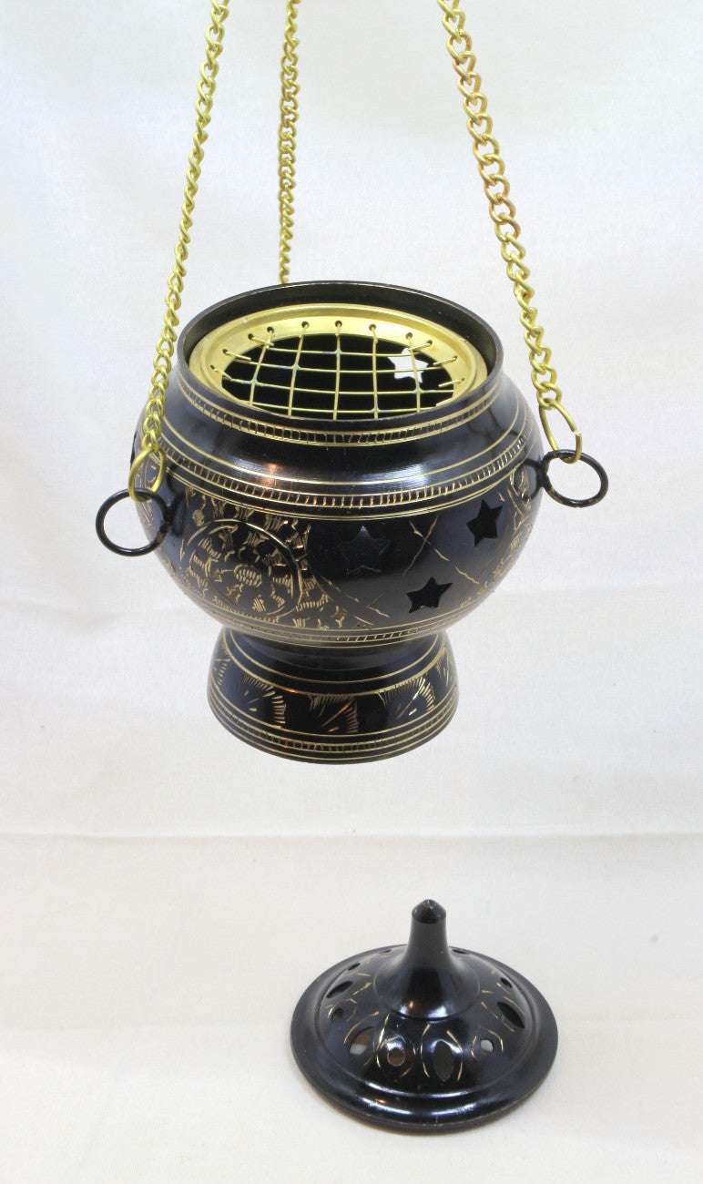 Incense burner - black/gold inlays