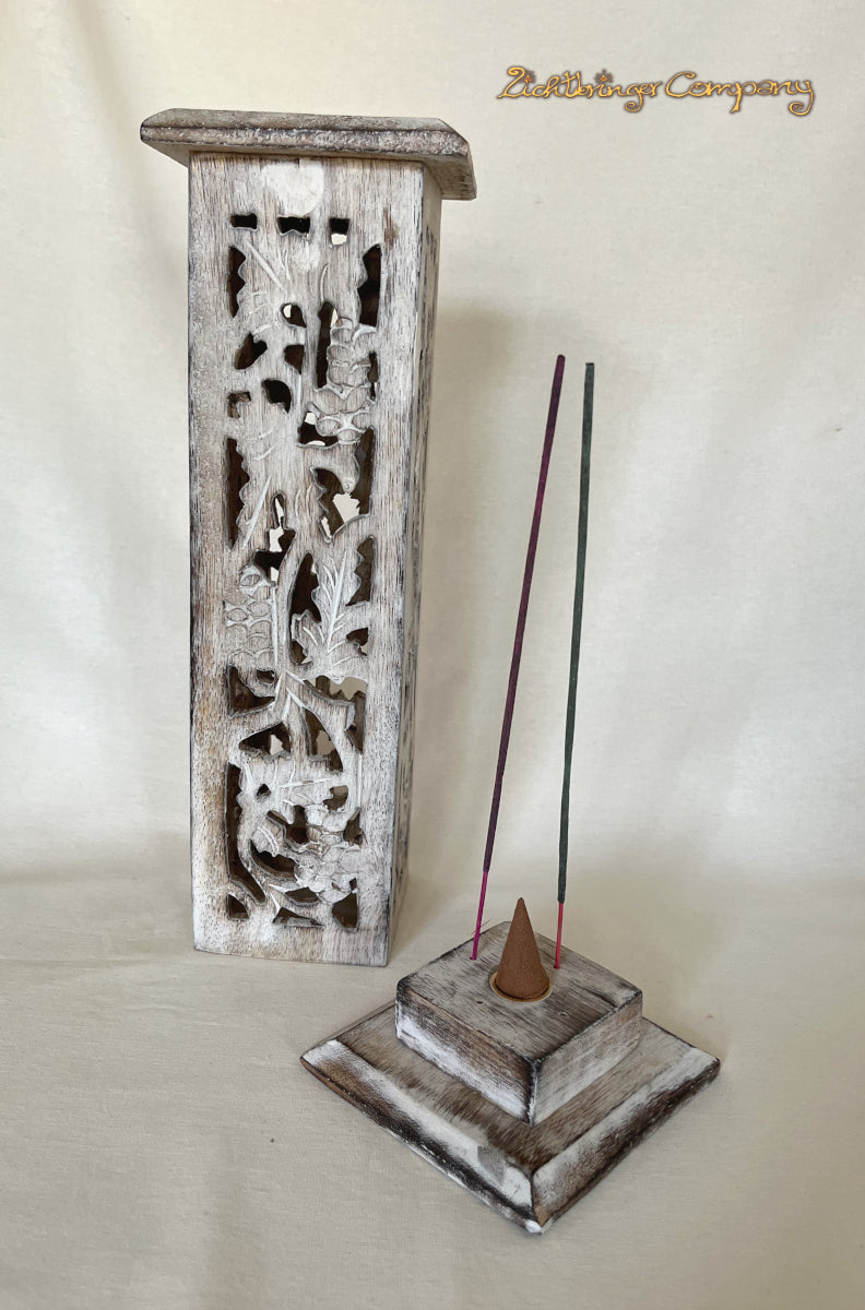 aufbewahrung räucherwerk Holzturm für Räucherstäbchen und Räucherkegel – Lichtbringer Company