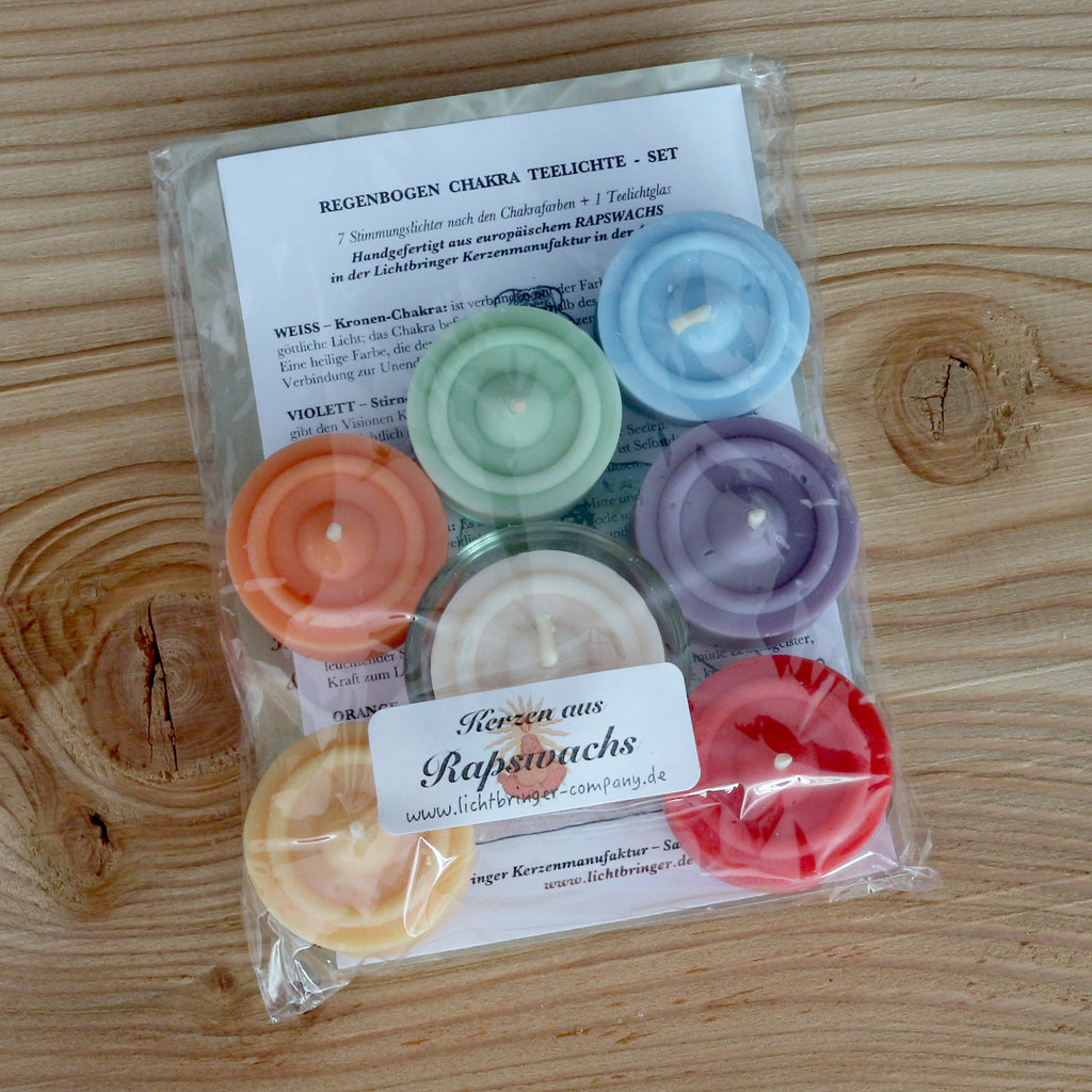 Regenbogen Teelichte Set aus Rapswachs