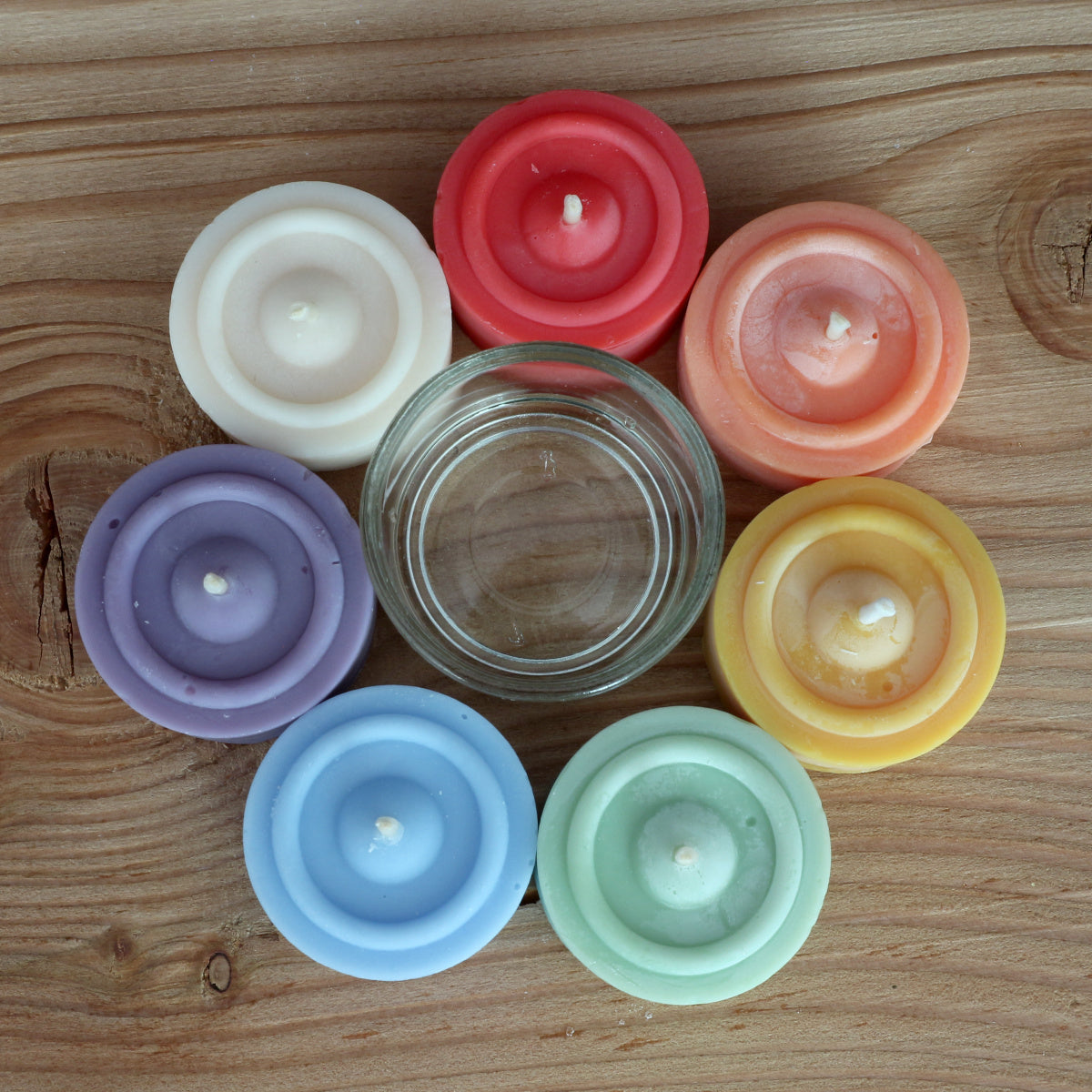 Regenbogen Teelichte Set aus Rapswachs