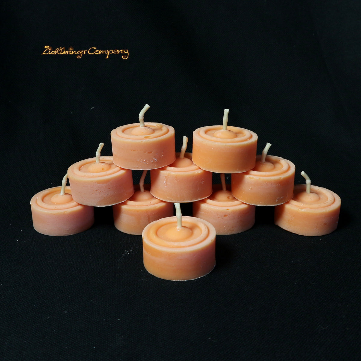 10er Set bunte Teelichte aus Rapswachs Farbe orange