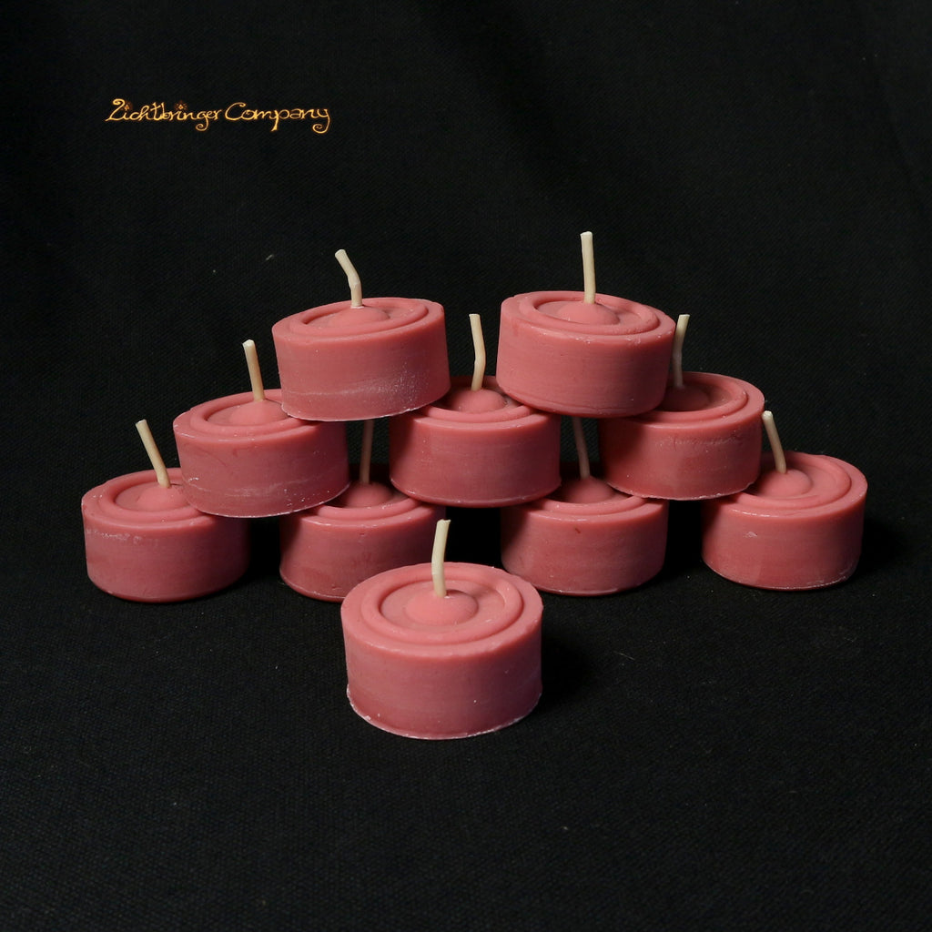 10er Set bunte Teelichte aus Rapswachs Farbe rot