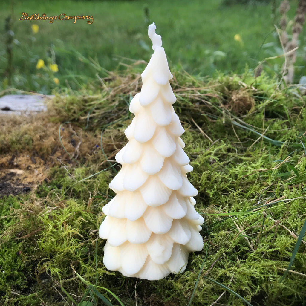 Rapswachs-Tannenbaumkerze klein – naturweiß, Höhe ca. 11 cm, handgefertigt von Lichtbringer Company