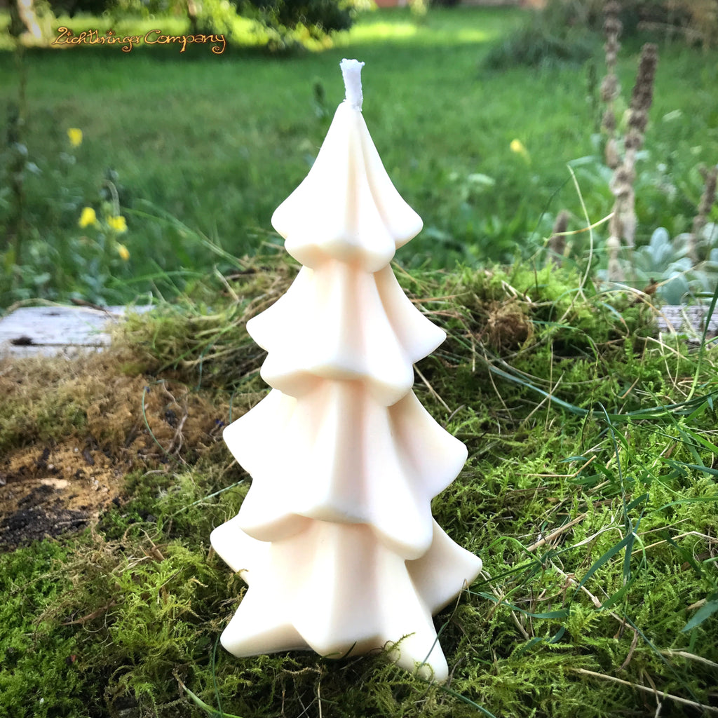 Rapswachs-Tannenbaumkerze glatt – naturweiß, Höhe ca. 15 cm, moderne Form, handgefertigt von Lichtbringer Company