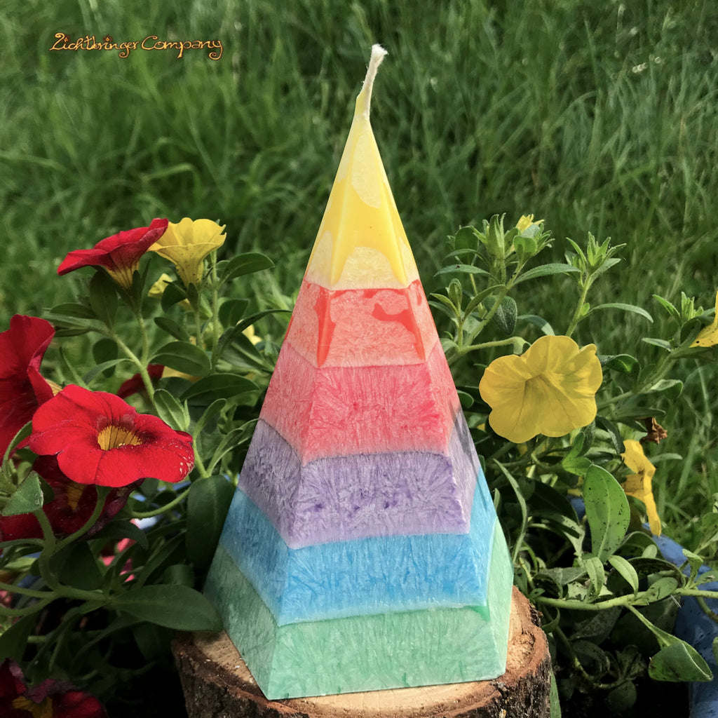 Rainbow Scented Candle Pyramid made of Stearin