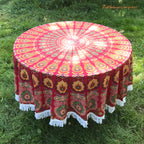 Peacock Feather Mandala Wall Hanging in Red Yellow 140 x 200 cm