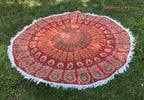 Peacock Feather Mandala Wall Hanging in Red Yellow 140 x 200 cm