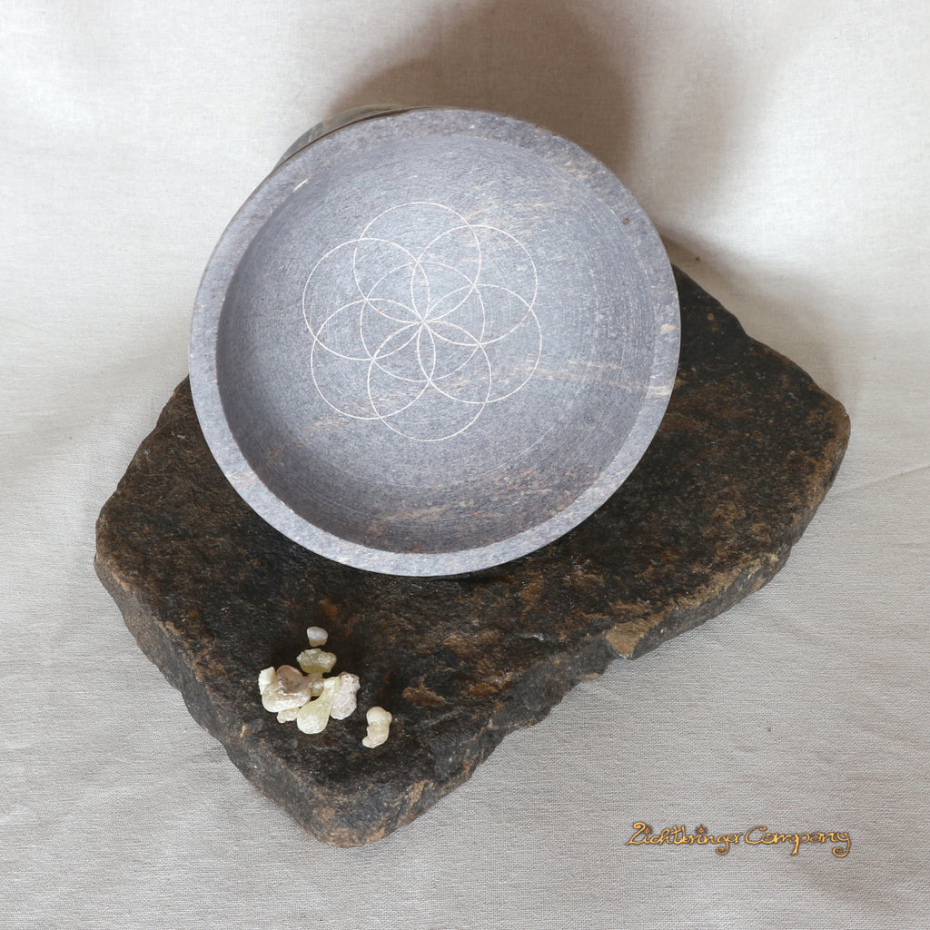 Soapstone Smudging Bowl with Flower of Life