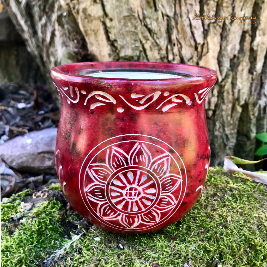 Rotes Stövchen mit Sonnenblume - Räucherhöhe 9 cm