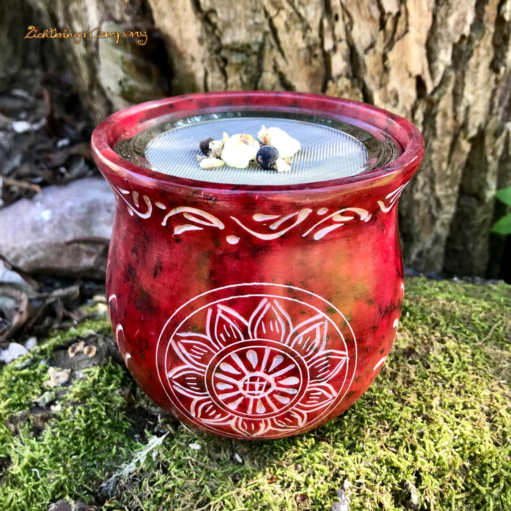 Rotes Stövchen mit Sonnenblume - Räucherhöhe 9 cm