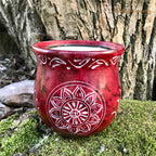 Rotes Stövchen mit Sonnenblume - Räucherhöhe 9 cm
