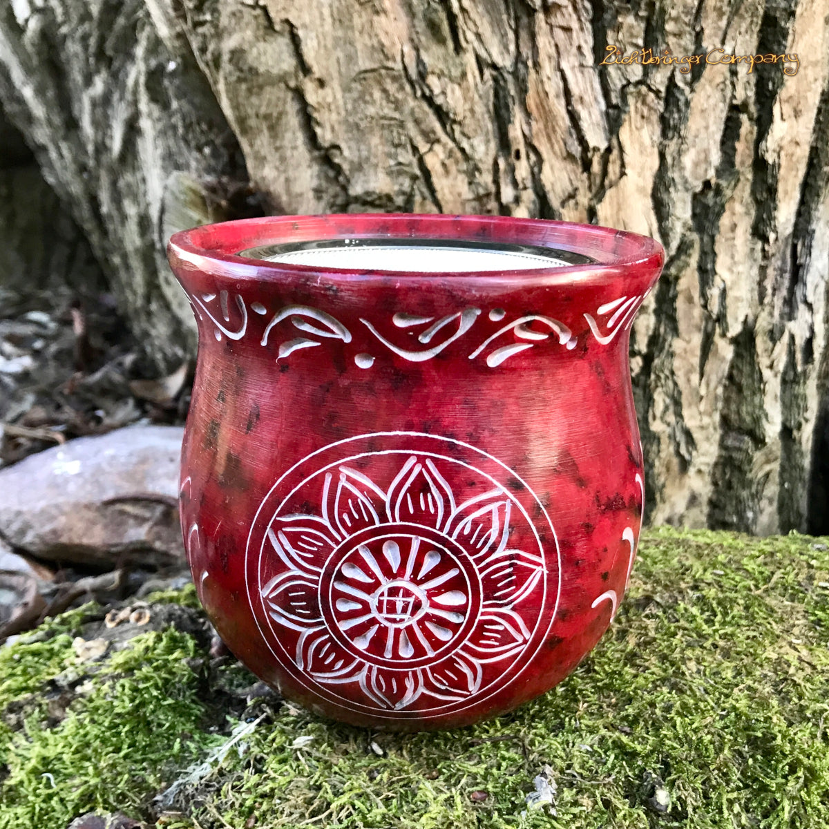 Rotes Stövchen mit Sonnenblume - Räucherhöhe 9 cm