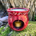 Rotes Stövchen mit Sonnenblume - Räucherhöhe 9 cm