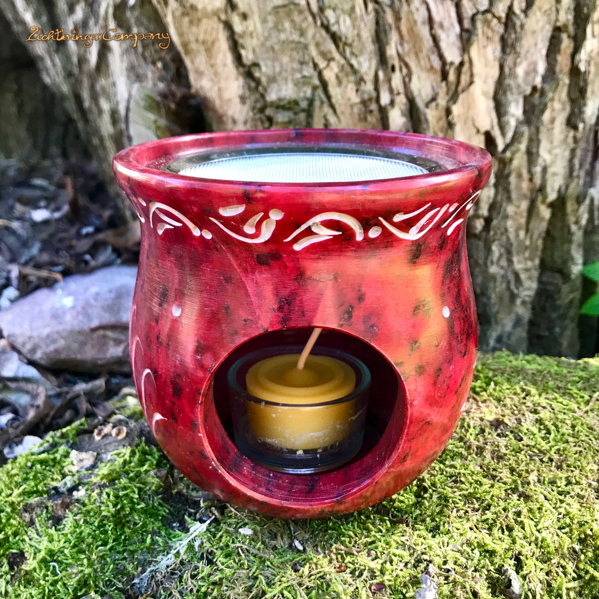 Rotes Stövchen mit Sonnenblume - Räucherhöhe 9 cm